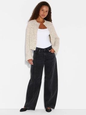 Women's Ribbed Crewneck Cardigan - Wild Fable™ Light Gray M
